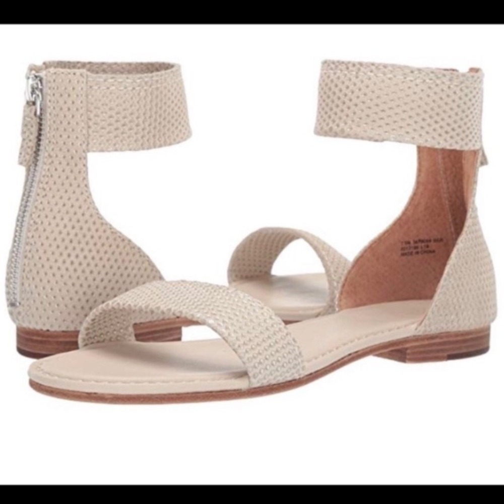 Frye Carson Ankle Zip Sandal Womens 8.5 Beige Metallic Leather Excellent 3470044